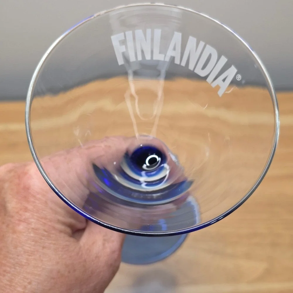Vtg Finlandia Vodka Martini Glass Blue Stem Barware Cocktail Glass‎ Collectible